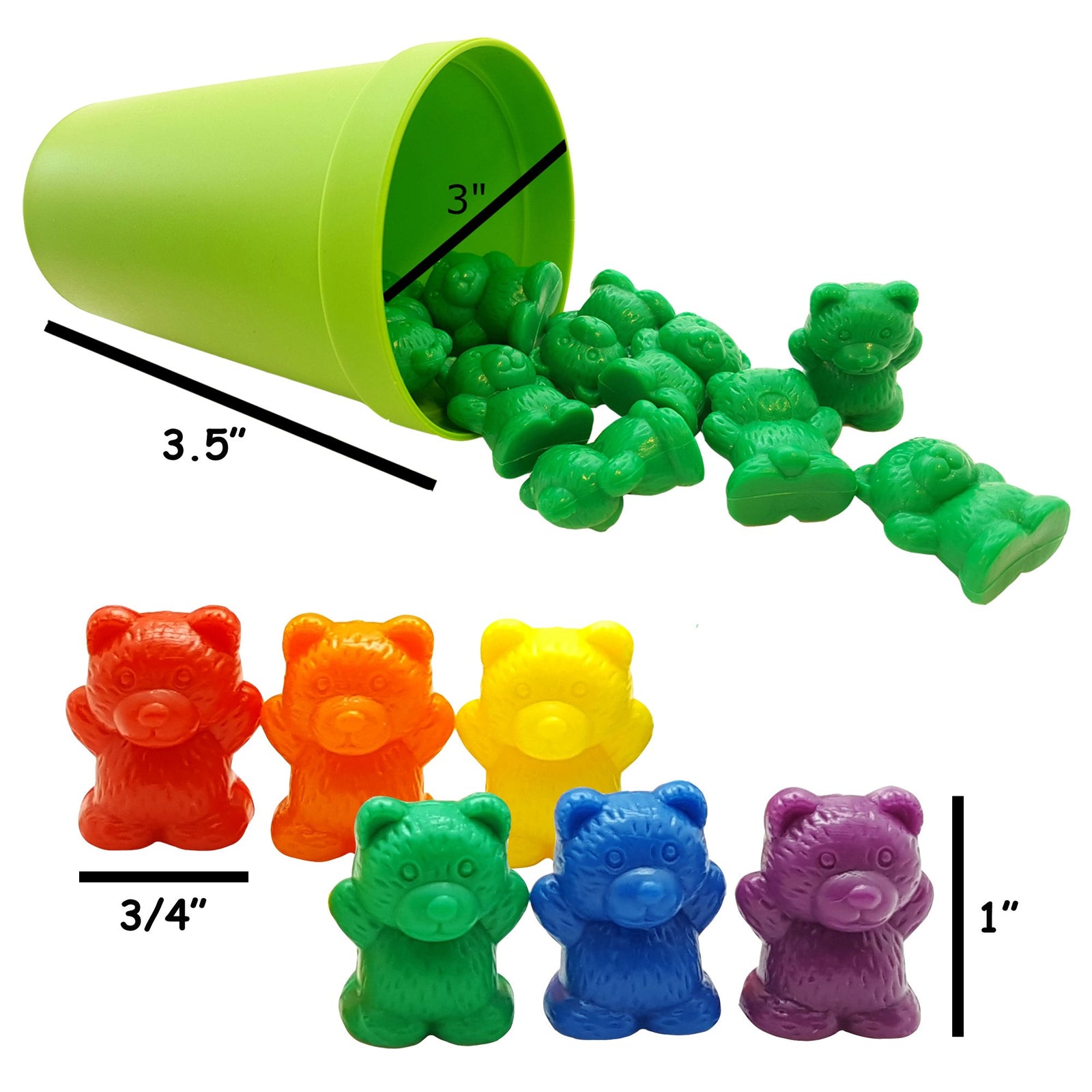 Skoolzy Rainbow Counting Bears with Matching Sorting Cups, Bear Counters and Dice Math Toddler Games 71pc Set - Bonus Scoop Tongs, Storage Bags