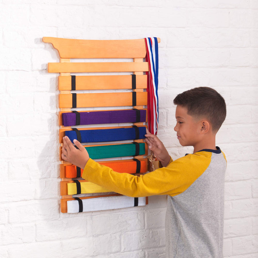 KidKraft Martial Arts Wooden Belt Holder Hanging Display for 8 Belts (Unpersonalized) 24.5 Inch