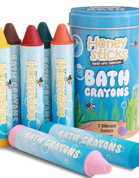 Honeysticks Bath Crayons for Toddlers & Kids - Handmade from Natural Beeswax for Non Toxic Bathtub Fun - Fragrance Free, Non-Irritating Bath Toys - Bright Colors and Easy to Hold - Washable - 7 Pack
