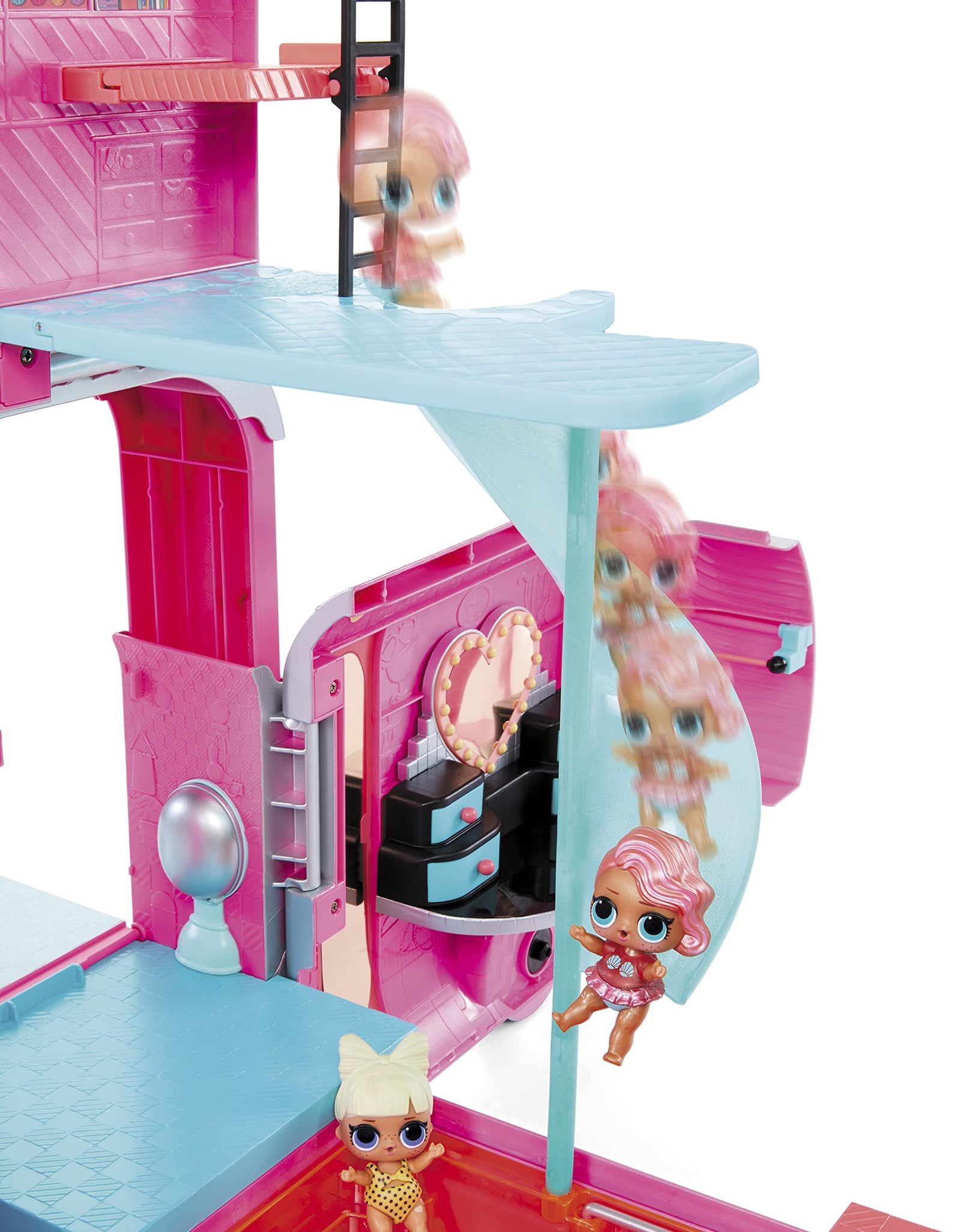 LOL Surprise OMG Glamper Fashion Camper Doll Playset with 55+ Surprises, Fully-Furnished with Light Up Pool, Water Slide, Bunk Beds, Cafe, BBQ Grill, DJ Booth - Gift Toy for Girls Ages 4 5 6 7+ Years