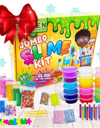 Slime Kit DIY Toy Stocking Stuffer Fidget Gift for Kids Girls Boys Ages 5-12, Glow in Dark Glitter Slime Making Kit - Figit Supplies w Foam Beads Balls, 18 Mystery Box Containers filled Crystal Powder
