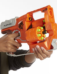 NERF Zombie Strike FlipFury Blaster -- 2 Flipping 6-Dart Drums -- Fire 6 Darts, Flip, Fire 6 More -- 12 Zombie Strike Elite Darts
