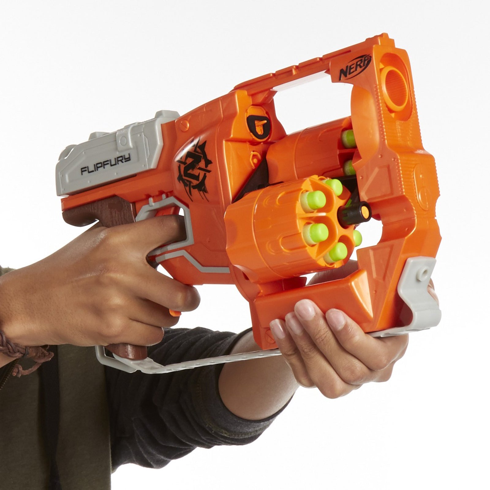 NERF Zombie Strike FlipFury Blaster -- 2 Flipping 6-Dart Drums -- Fire 6 Darts, Flip, Fire 6 More -- 12 Zombie Strike Elite Darts