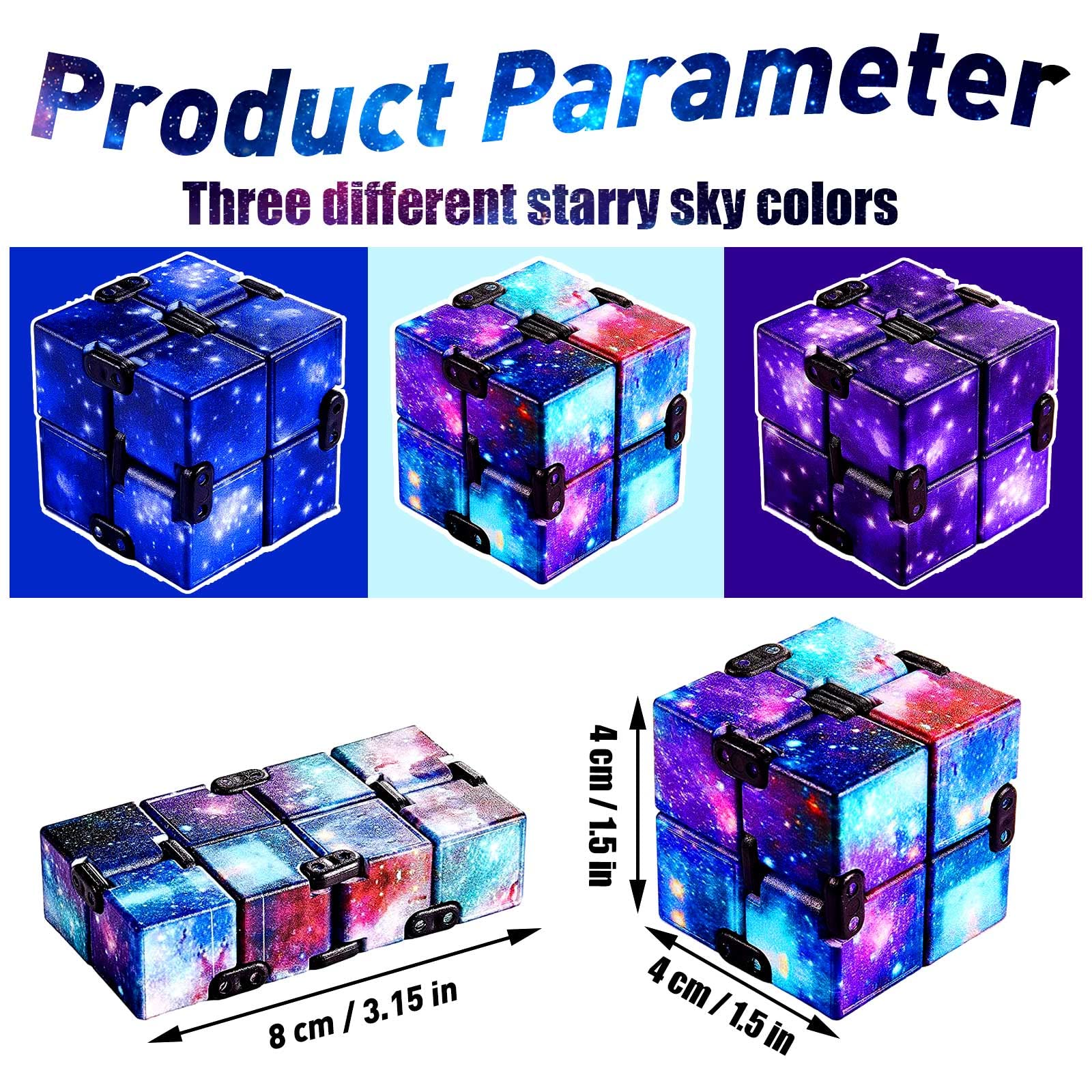 Fidget Toys Infinity Cube, Fidget Blocks for Stress and Anxiety Relief Mini Preschool Toys, Fidget Cube Toy Relaxing Hand-Held for Adults and Kids, Killing Time for ADD/ADHD/OCD (Starry Sky) Eoqiza