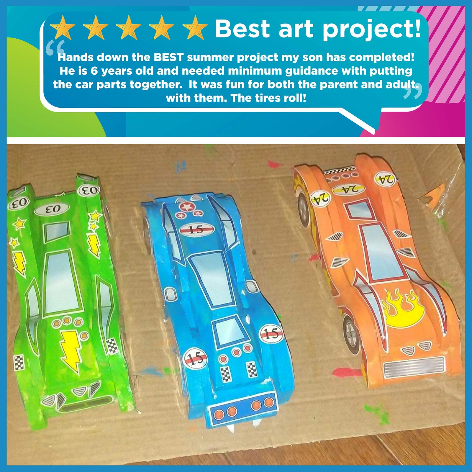 Made By Me Build & Paint Your Own Wooden Cars by Horizon Group Usa, DIY Wood Craft Kit, Easy To Assemble & Paint 3 Race Cars, Multicolored