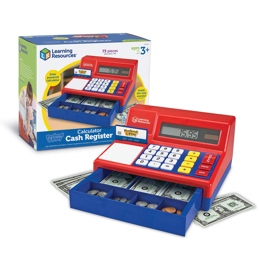 Learning Resources Pretend & Play Calculator Cash Register, Pretend Play Toys, Classic Counting Toy, Play Cash Register for Kids, Develops Early Math Skills, 73 Pieces, Ages 3+
