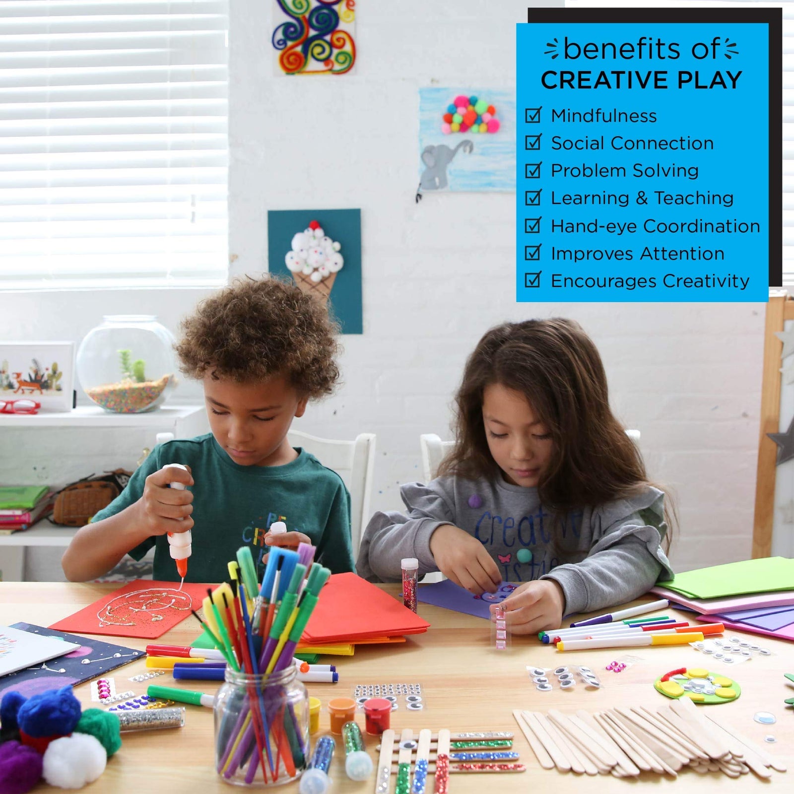 Horizon Group USA Giant 1000+ Pieces Ultimate Box of Arts & Crafts Supplies Set - Big DIY Kit for Kids & Toddlers, Homeschool, Preschool - Stickers,Feathers,Pipe Cleaners,Wood Sticks,Gemstones,Beads