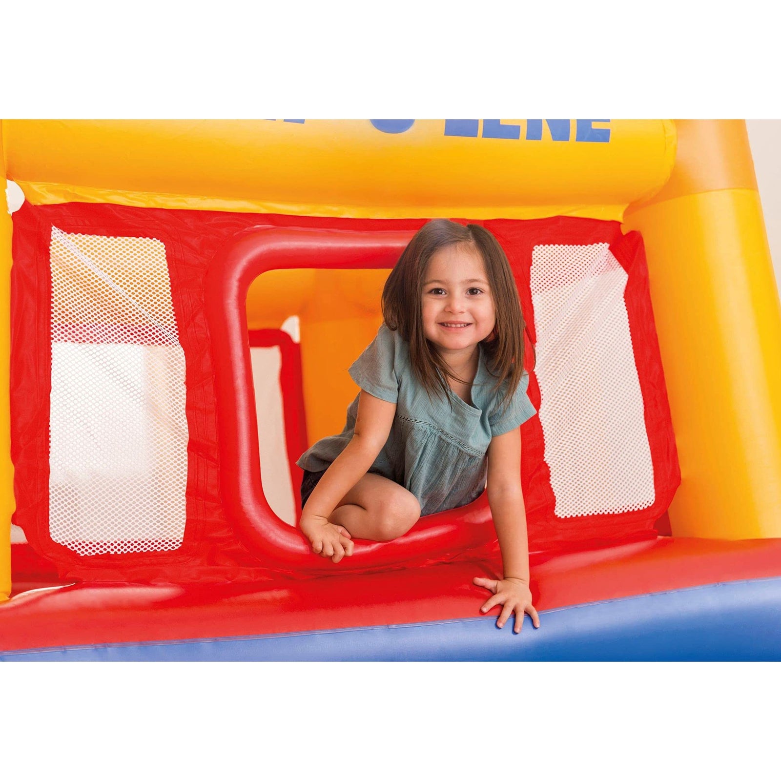 Intex Inflatable Jump-O-Lene Playhouse Trampoline Bounce House for Kids Ages 3-6 Pool Red/Yellow, 68-1/2" L x 68-1/2" W x 44" H