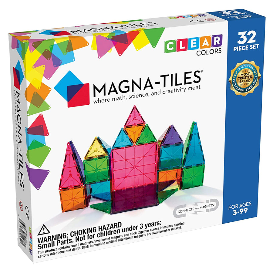 Magna-Tiles 32-Piece Clear Colors Set, The Original Magnetic Building Tiles For Creative Open-Ended Play, Educational Toys For Children Ages 3 Years +