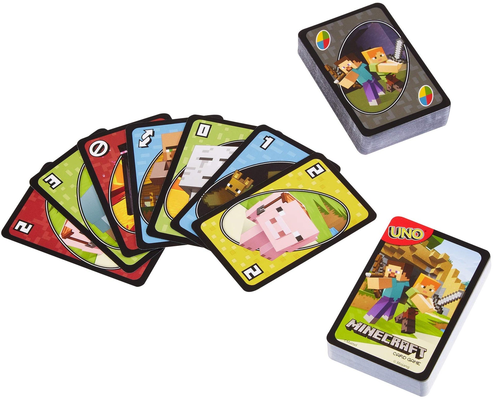 Mattel Games UNO Minecraft Card Game, Now UNO fun includes the world of Minecraft, Multicolor, Basic Pack