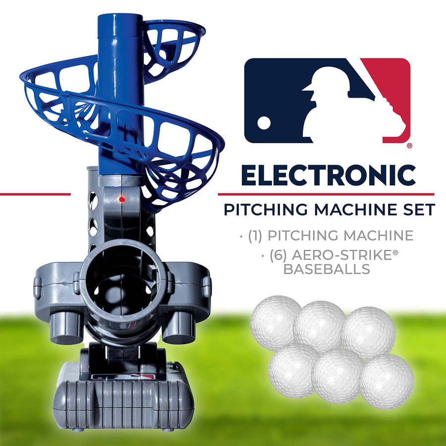 Franklin Sports MLB Electronic Baseball Pitching Machine – Height Adjustable – Ball Pitches Every 7 Seconds – Includes 6 Plastic Baseballs