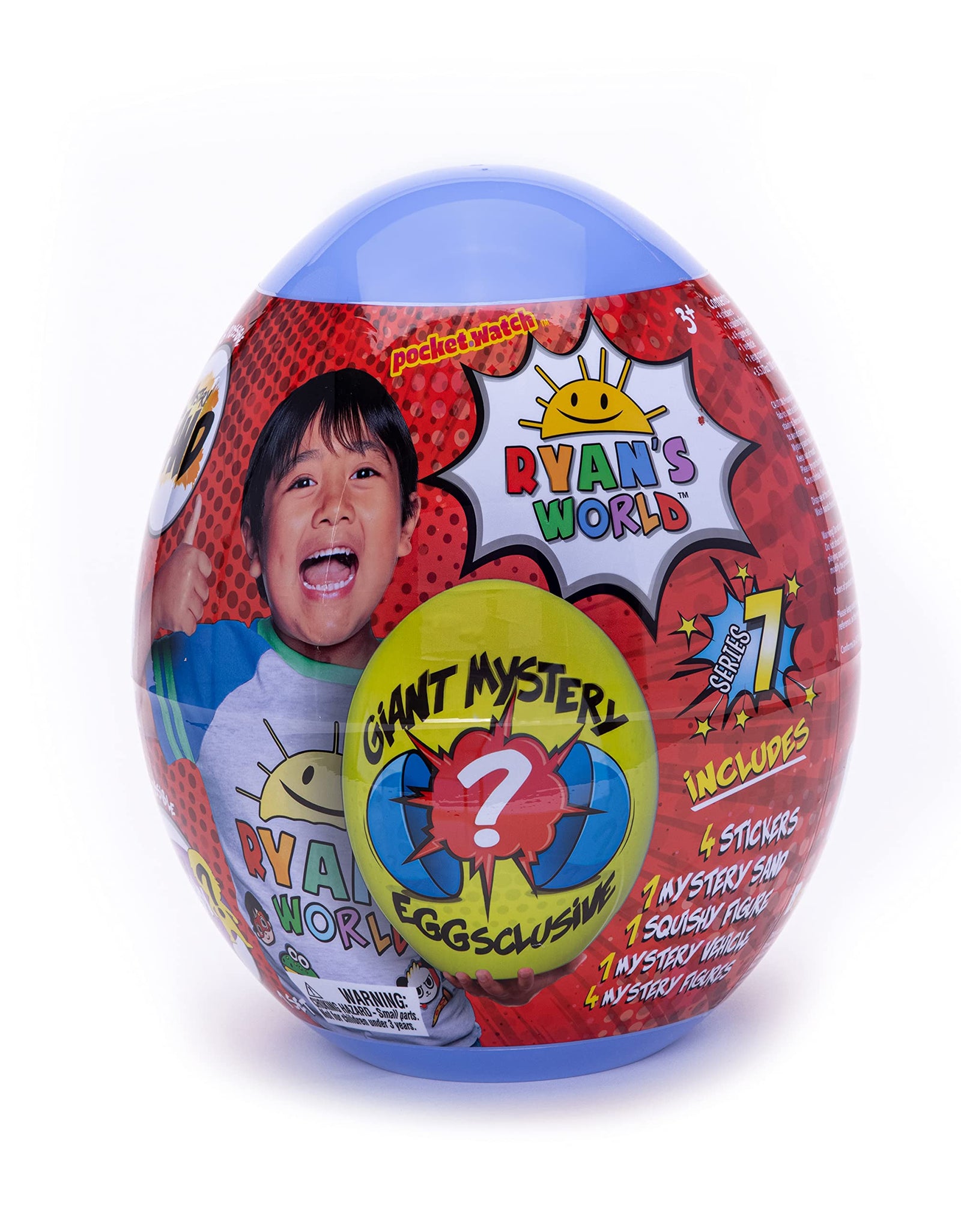 RYAN'S WORLD Giant Mystery Egg Series 5, Filled with Surprises, 1 of 3 Color Variety New Vehicles, 2 Ultra-Rare Figures, 2 Build-a-Ryan Figures, Special Putty, 1 Squishy and Stickers, Toy for Kids
