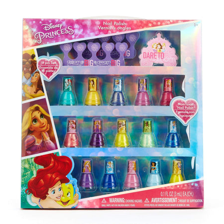 Disney Princess - Townley Girl Non-Toxic Peel-Off Water-Based Natural Safe Quick Dry Nail Polish| Gift Kit Set for Kids Toddlers Girls| Glittery and Opaque Colors| Ages 3+ (18 Pcs)