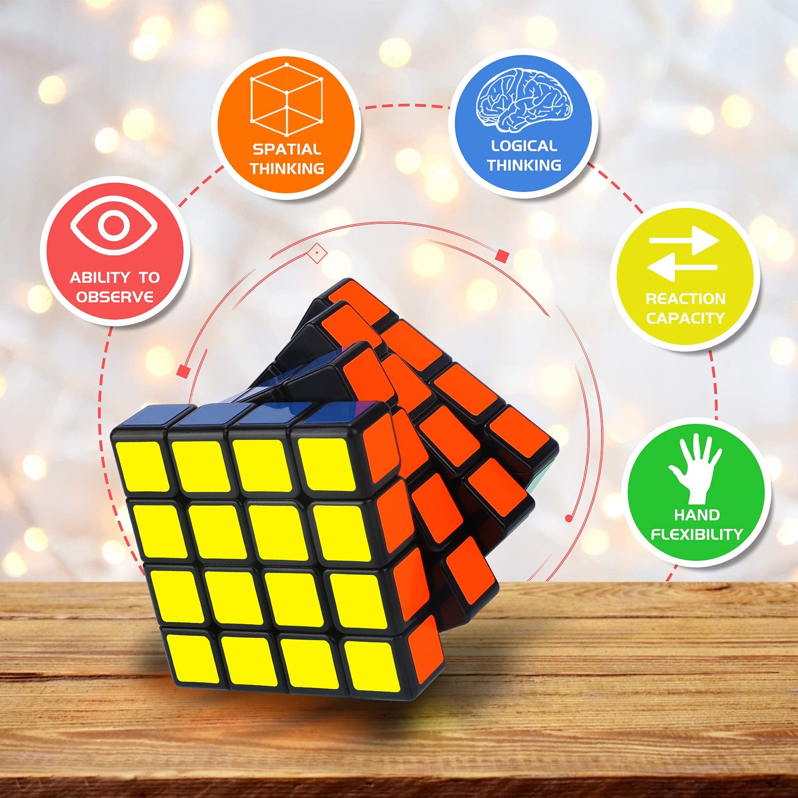 Speed Cube Set, Puzzle Cube, Magic Cube 2x2 4x4 Pyraminx Pyramid Megaminx Puzzle Cube Toy Gift for Children Adults, Pack of 4