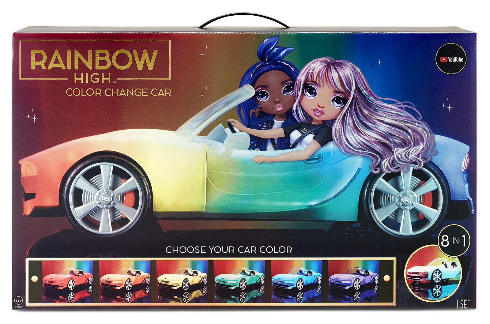 Rainbow High Color Change Car – Convertible Vehicle, 8-in-1 Light-Up, Multicolor with Wheels That Move, Working Seat Belts, Steering Wheel. Fits 2 Fashion Dolls, Toy Gift for Kids Ages 6 7 8+ to 12