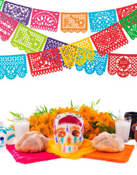 HOOJO 5 Packs 82 Ft Mexican Party Banners, Papel Picado Banner, Cino de Mayo, Fiesta Party Decorations, Dia De Los Muertos Decor, Day of The Dead Decorations, 12 Patterns 82 Feet Long in Total
