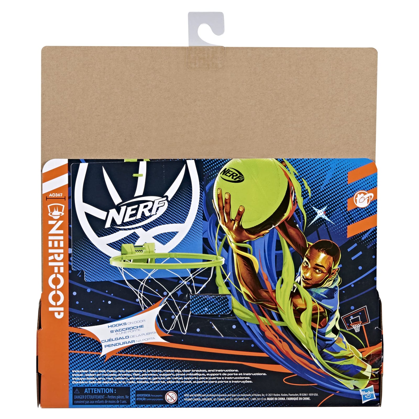 NERF Nerfoop -- The Classic Mini Foam Basketball and Hoop -- Hooks On Doors -- Indoor and Outdoor Play -- A Favorite Since 1972 , Blue