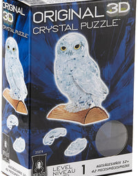 BePuzzled Original 3D Crystal Jigsaw Puzzle - Owl Animal Bird Assembly Brain Teaser, Fun Model Toy Gift Decoration for Adults & Kids Age 12 and Up, Clear, 42 Pieces (Level 1)
