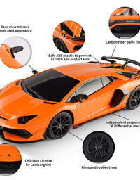 BEZGAR Remote Control Car Licensed RC Series, 1:24 Scale Remote Control Lambor Aventador SVJ Electric Sport Racing Hobby Toy Car Model Vehicle for Boys,Girls,Teens and Adults Gift (Orange)
