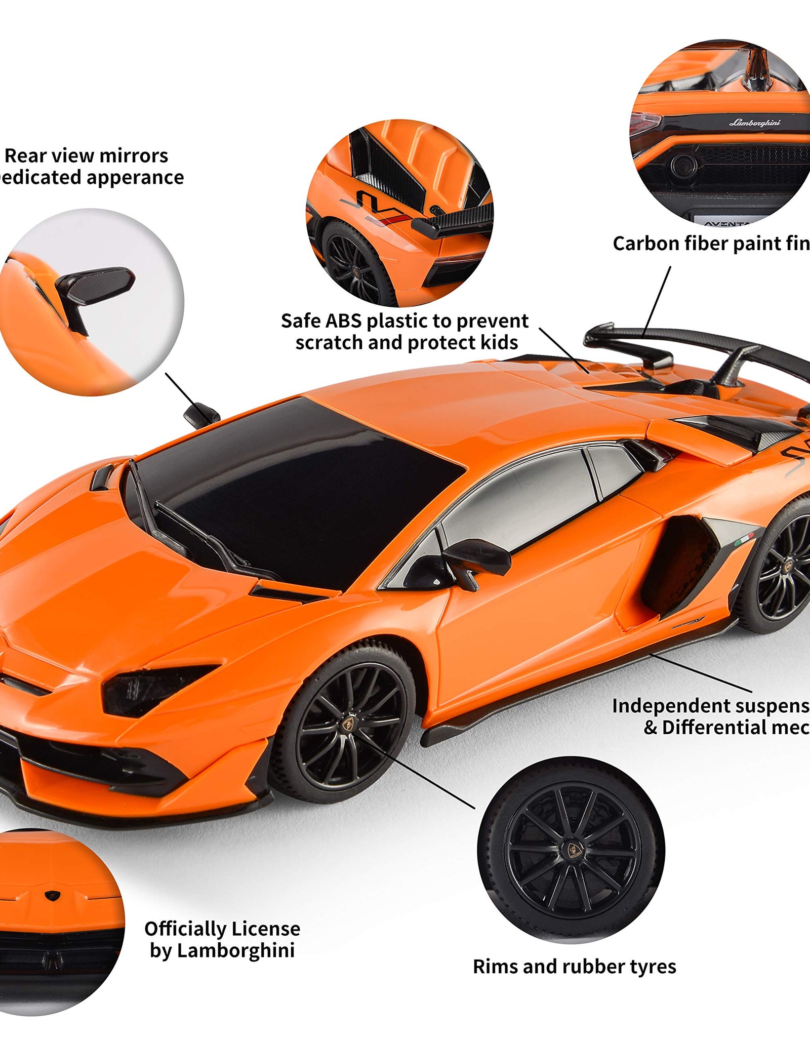 BEZGAR Remote Control Car Licensed RC Series, 1:24 Scale Remote Control Lambor Aventador SVJ Electric Sport Racing Hobby Toy Car Model Vehicle for Boys,Girls,Teens and Adults Gift (Orange)