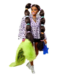Barbie Extra Doll #7 in Top, Shorts & Furry Shrug with Pet Pomeranian, Long Pigtails with Rainbow Hair Ties, Outfit & Accessories, Multiple Flexible Joints, Gift for Kids 3 Years Old & Up
