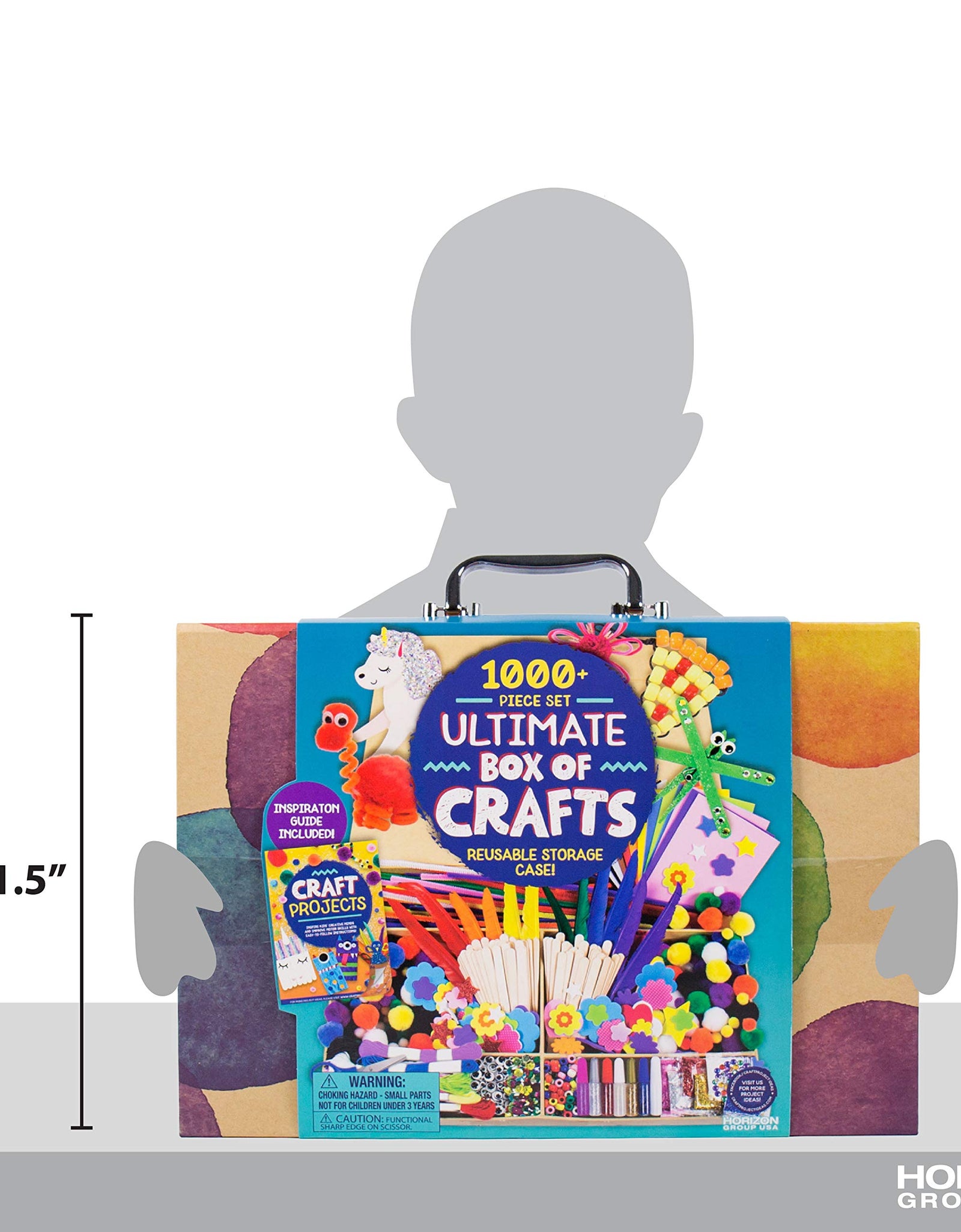 Horizon Group USA Giant 1000+ Pieces Ultimate Box of Arts & Crafts Supplies Set - Big DIY Kit for Kids & Toddlers, Homeschool, Preschool - Stickers,Feathers,Pipe Cleaners,Wood Sticks,Gemstones,Beads