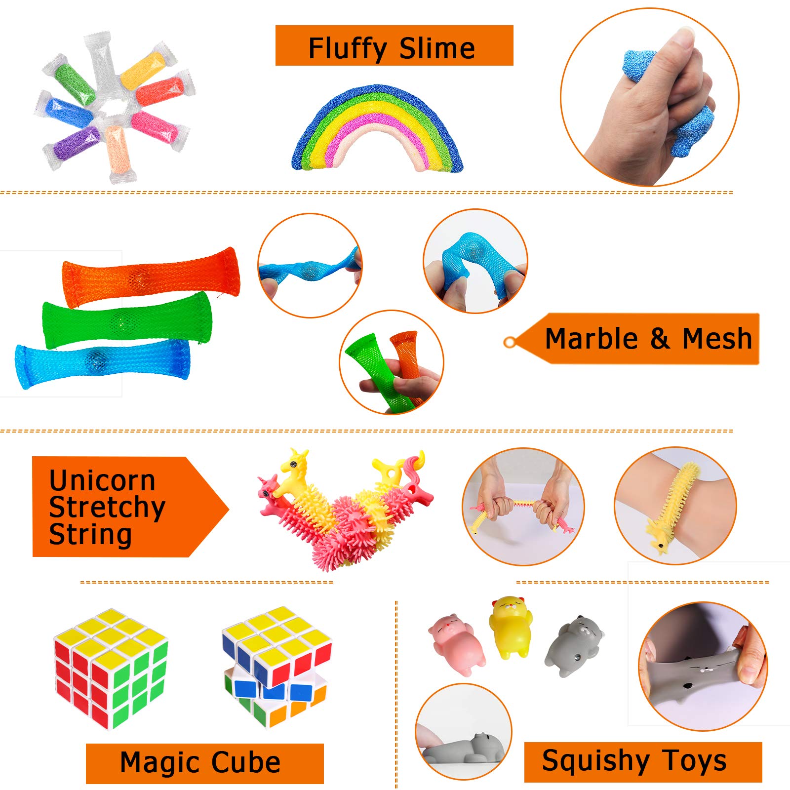 Kidcia Fidget Toys, 35 PCS Sensory Toys for Adults / Kids / ADHD / Autistic / ADD / OCD to Release Anxiety / Autism with Marble Mesh & Liquid Motion Timer, Gifts for Birthday / Classroom Reward