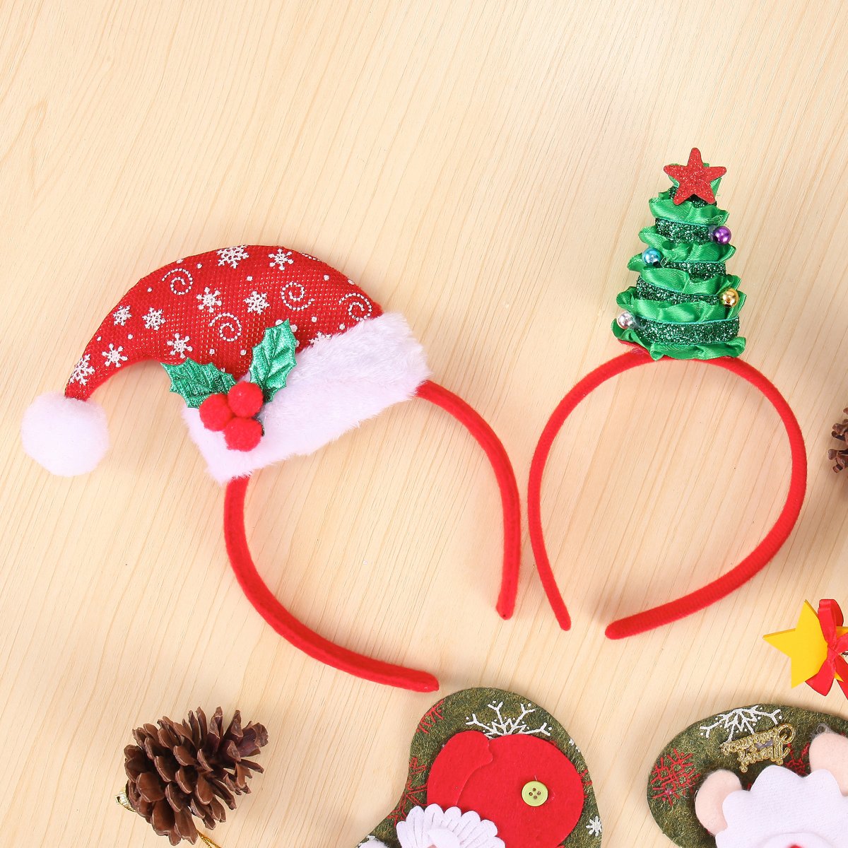 Pack of 8 Christmas Headbands with Different Designs for Christmas and Holiday Parties (ONE Size FIT ALLL) Red