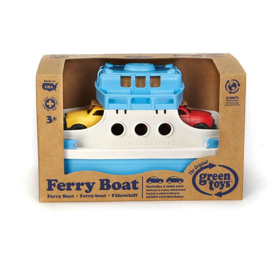 Green Toys Ferry Boat with Mini Cars Bathtub Toy, Blue/White, Standard