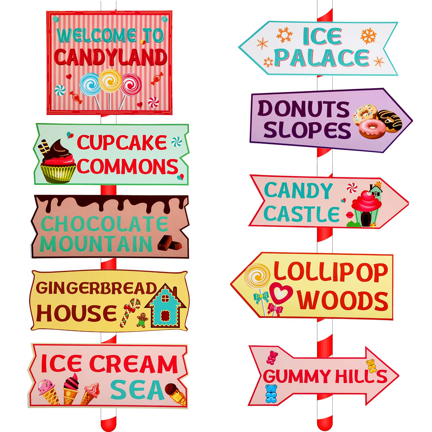 20 Pieces Candyland Party Decorations Candy Land Party Sign Candy Decor Welcome Candyland Birthday Party Decorations Directional Signs Street Photo Prop Cutouts for Sweet Candy Theme Party Supplies
