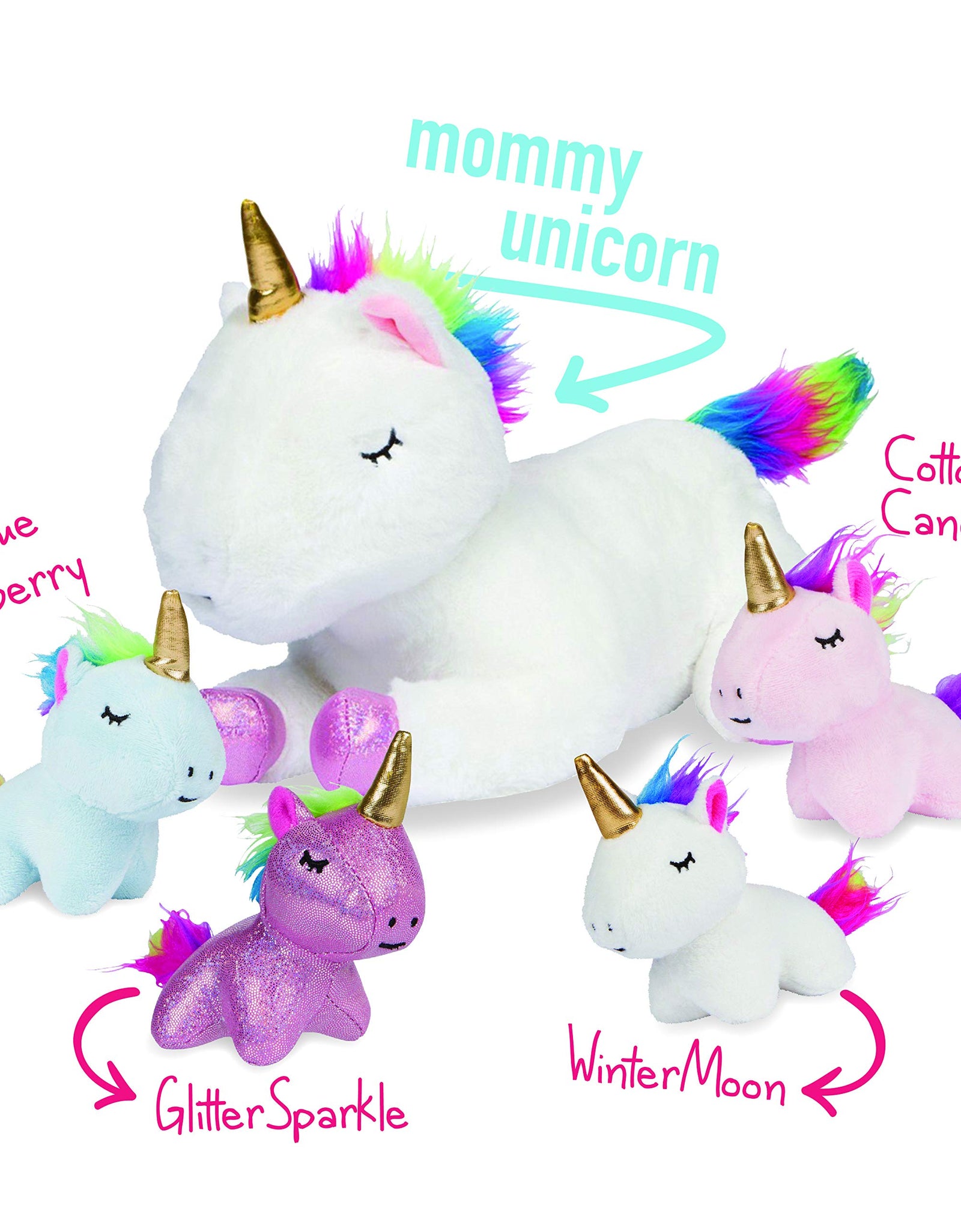 Unicorn Stuffed Animals for Girls Ages 3 4 5 6 7 8 Years; Stuffed Mommy Unicorn with 4 Baby Unicorns in her Tummy; Toy Unicorn Pillows for Girls