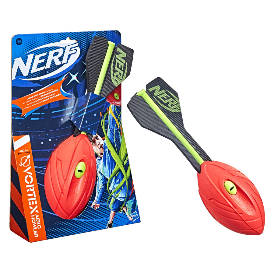NERF Vortex Aero Howler Foam Ball – Classic Long-Distance Football -- Flight-Optimizing Tail -- Hand Grip – Indoor and Outdoor Fun (Red)