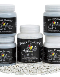 Rock Tumbler Grit Kit and Ceramic Tumbling Filler Media | Polly Plastics (4.5 Pounds Total Weight)
