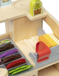 Melissa & Doug Wooden Slice & Stack Sandwich Counter with Deli Slicer – 56-Piece Pretend Play Food Pieces

