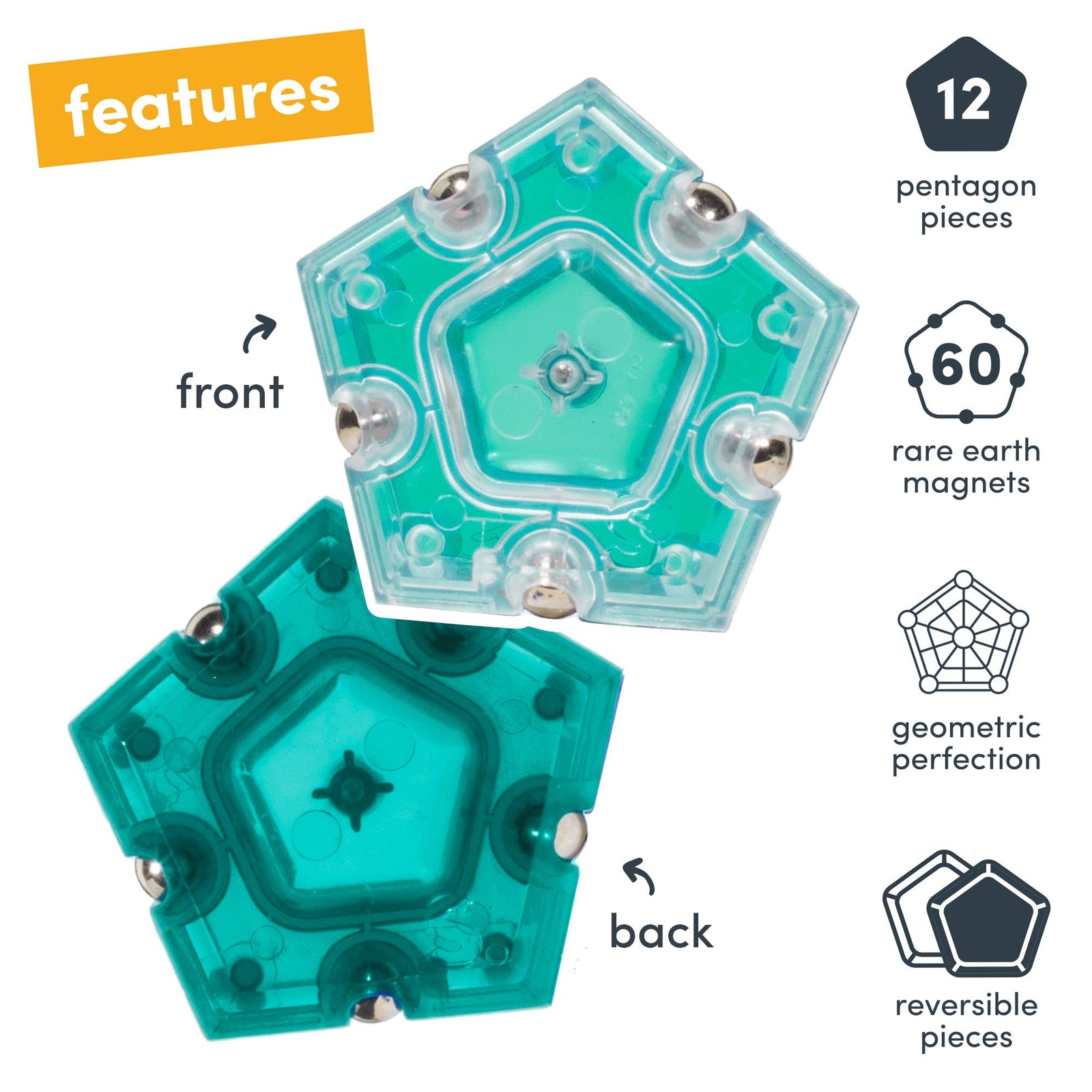Speks Geode Magnetic Fidget Sphere - Pentagons 12-Piece Set - Aqua - Fun Desk Toy for Adults