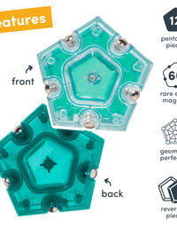 Speks Geode Magnetic Fidget Sphere - Pentagons 12-Piece Set - Aqua - Fun Desk Toy for Adults
