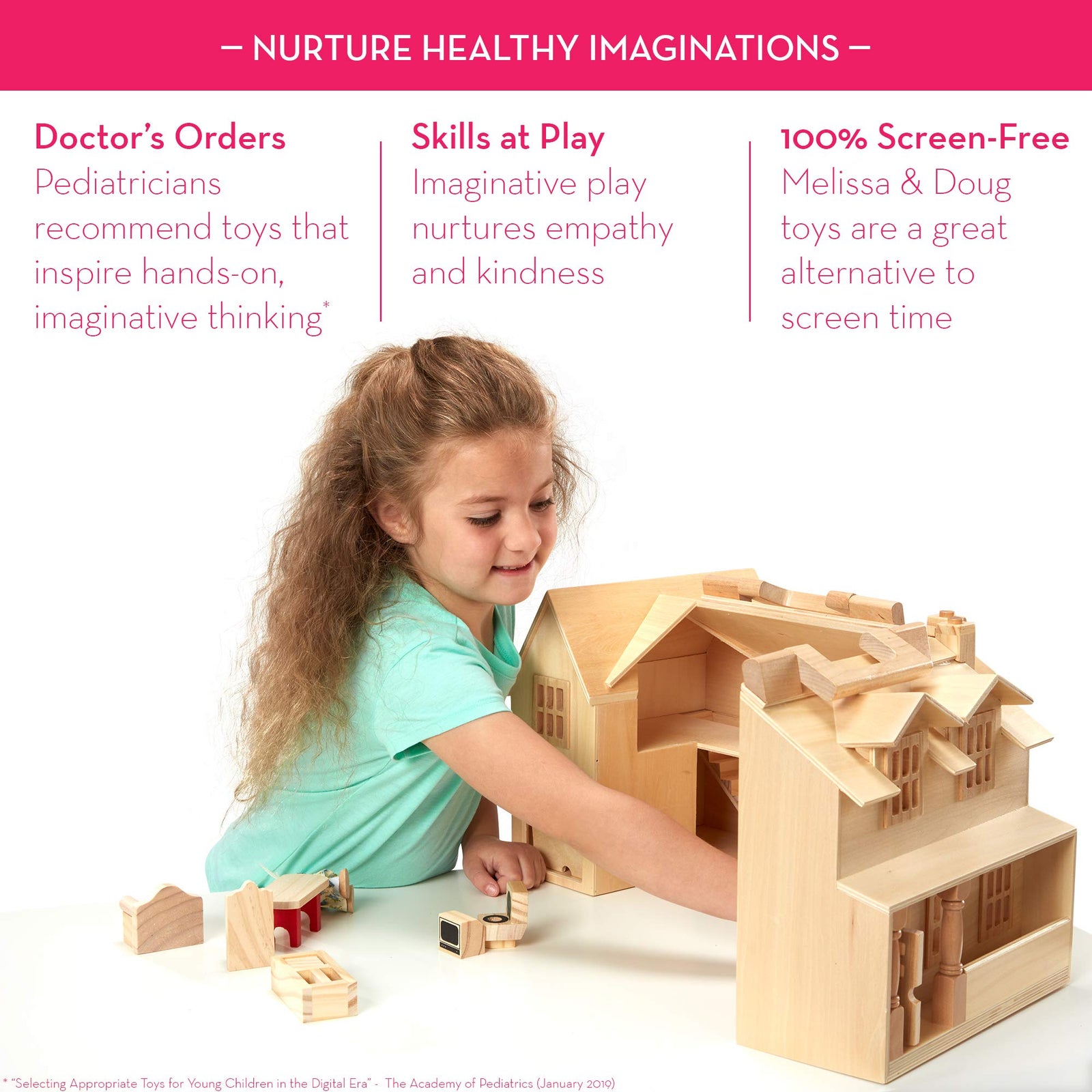 Melissa & Doug Fold & Go Wooden Dollhouse With 2 Play Figures and 11 Pieces of Furniture