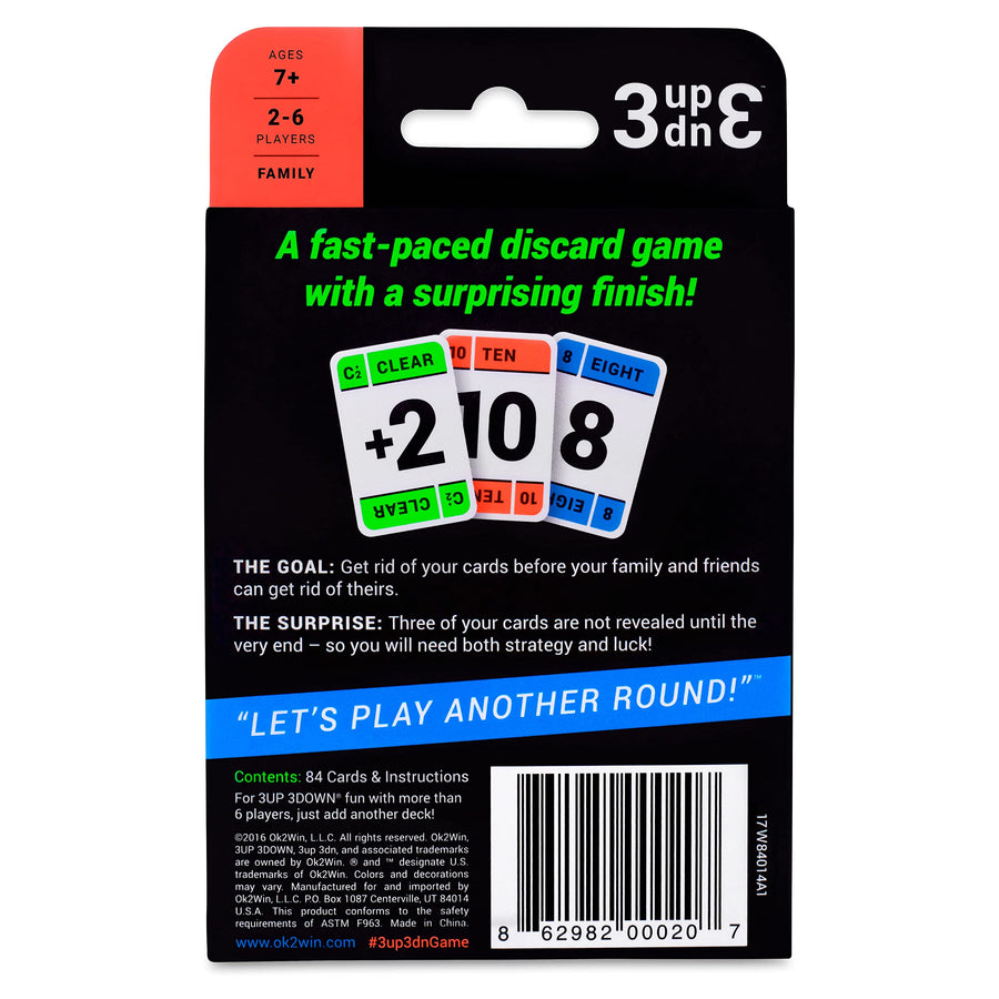 3UP 3DOWN Card Game for Families, Kids, Teens, Adults, 2-6 Players per Deck, Stocking Stuffer