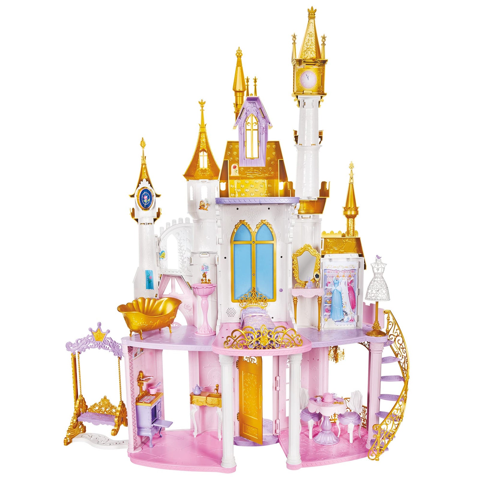 Disney Princess Ultimate Celebration Castle, 4 Feet Tall Doll House with Furniture and Accessories, Musical Fireworks Light Show, Toy for Girls 3 and Up