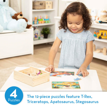 Melissa & Doug Dinosaurs 4-in-1 Wooden Jigsaw Puzzles in a Storage Box (48 pcs)