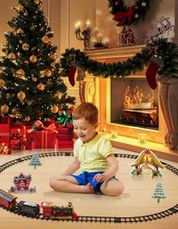 Hot Bee Train Set - Electric Train Toy for Boys Girls w/ Smokes, Lights & Sound, Railway Kits w/ Steam Locomotive Engine, Cargo Cars & Tracks, Christmas Gifts for 3 4 5 6 7 8+ year old Kids
