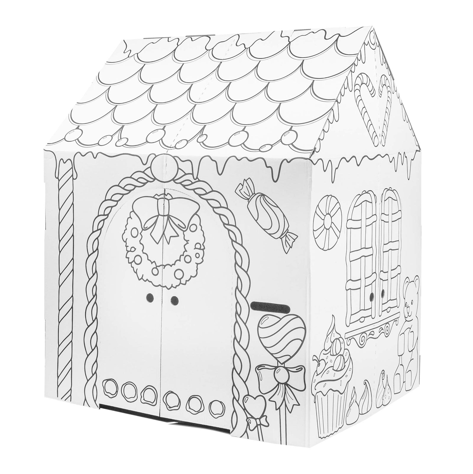 Easy Playhouse Gingerbread House - Kids Art & Craft for Indoor Fun, Color Favorite Holiday Sweets & Winter Friends– Decorate & Personalize a Cardboard Fort, 32" X 26. 5" X 40. 5" - Made in USA, Age 3+