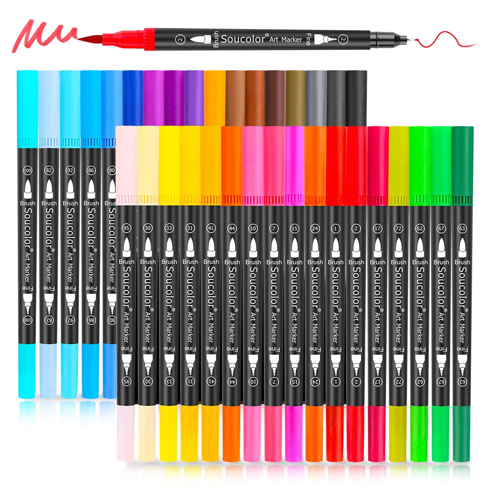 Artist Brush Markers Pens for Adult Coloring Books, 34 Colors Numbered Dual Tip (Brush and Fineliner) Art Marker Pen for Note taking Planner Hand Lettering Calligraphy Drawing Writing Journaling