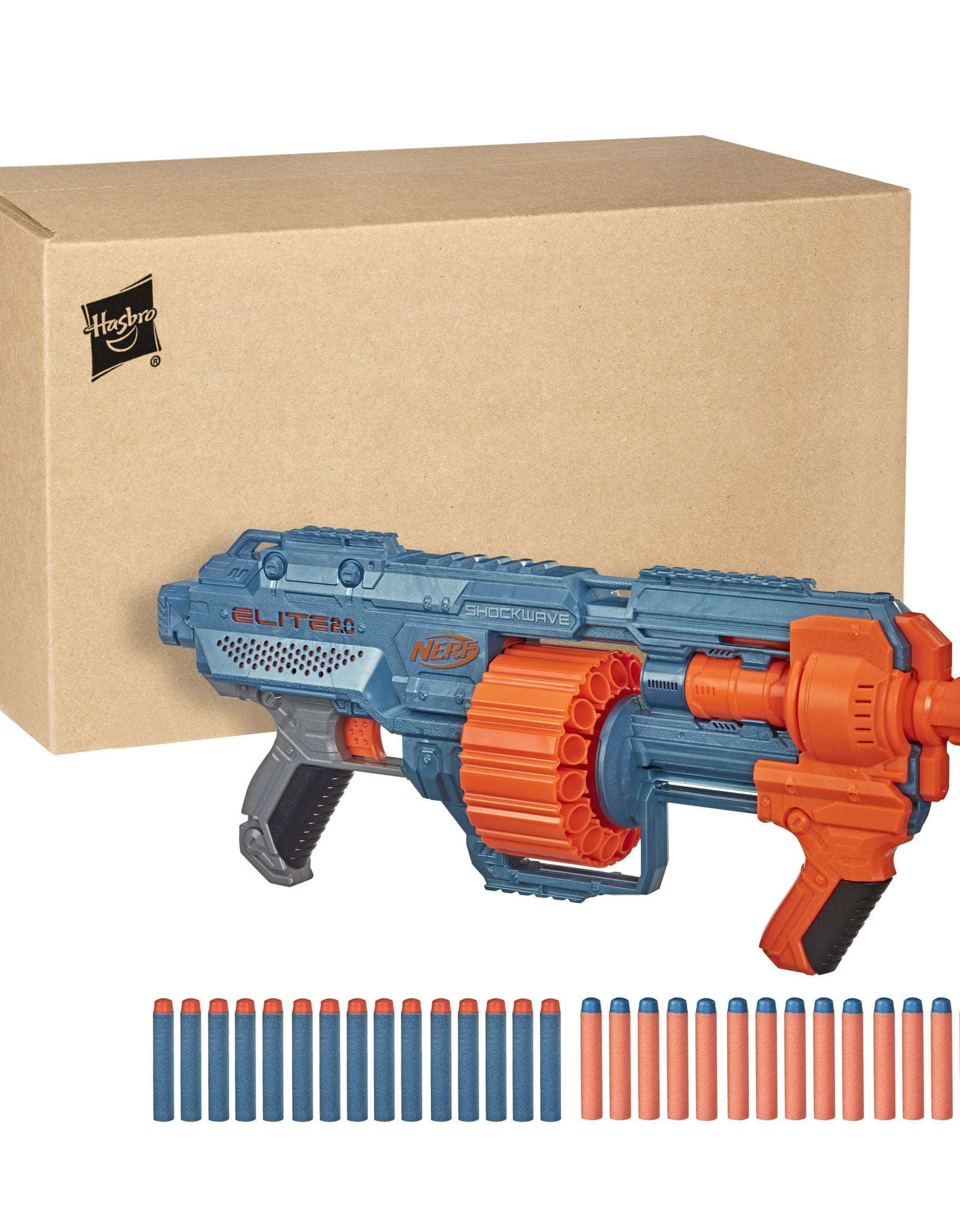 NERF Elite 2.0 Shockwave RD-15 Blaster, 30 Darts, 15-Dart Rotating Drum, Pump-Action Slam Fire, Built-in Customizing Capabilities