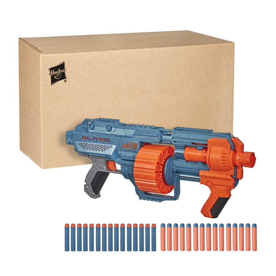 NERF Elite 2.0 Shockwave RD-15 Blaster, 30 Darts, 15-Dart Rotating Drum, Pump-Action Slam Fire, Built-in Customizing Capabilities