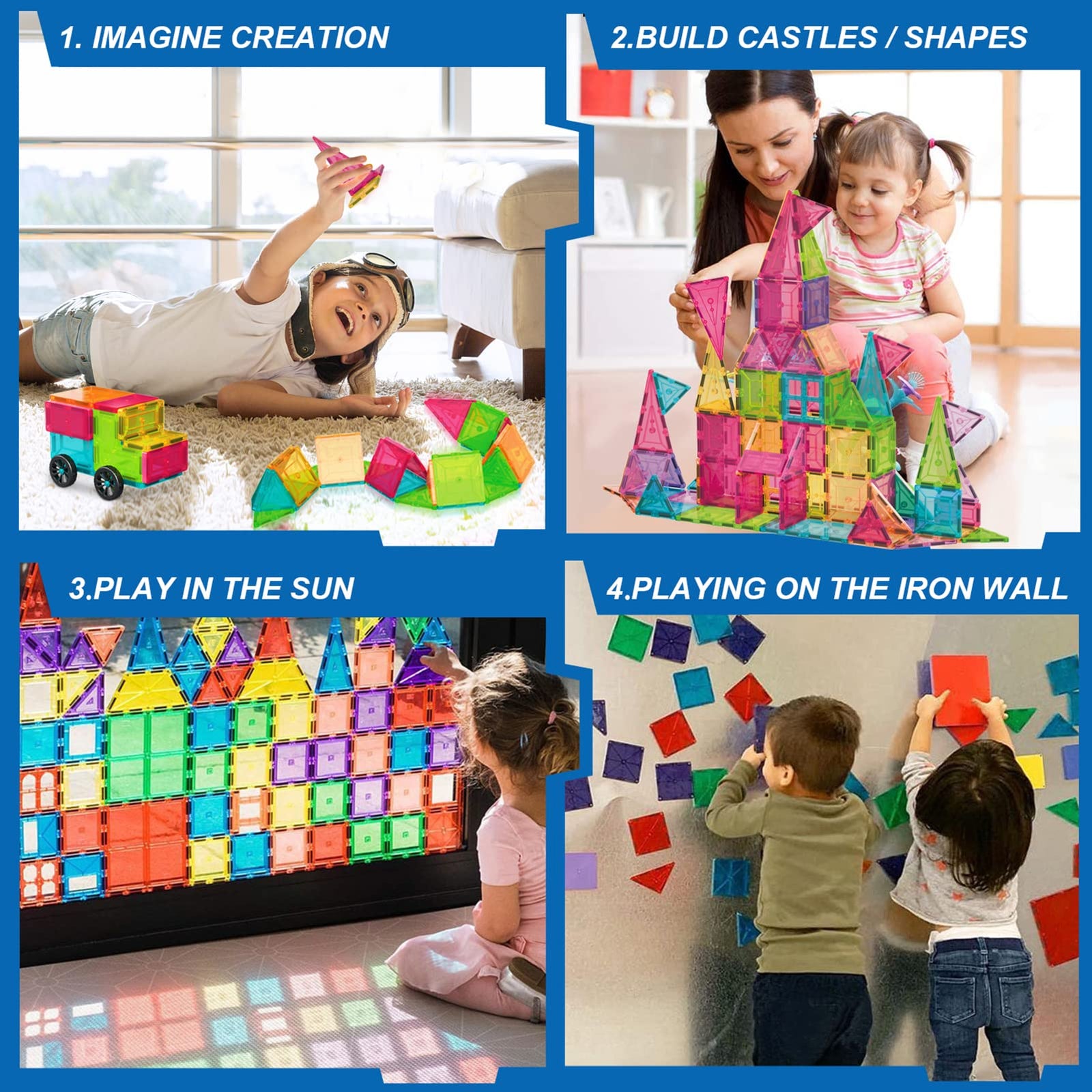Landtaix Kids Magnet Tiles Toys New Upgrade 100Pcs Oversize 3D Magnetic Building Blocks Tiles Set,Inspirational Educational Toys for 3 4 5 6 Year Old Boys Gilrs Gifts