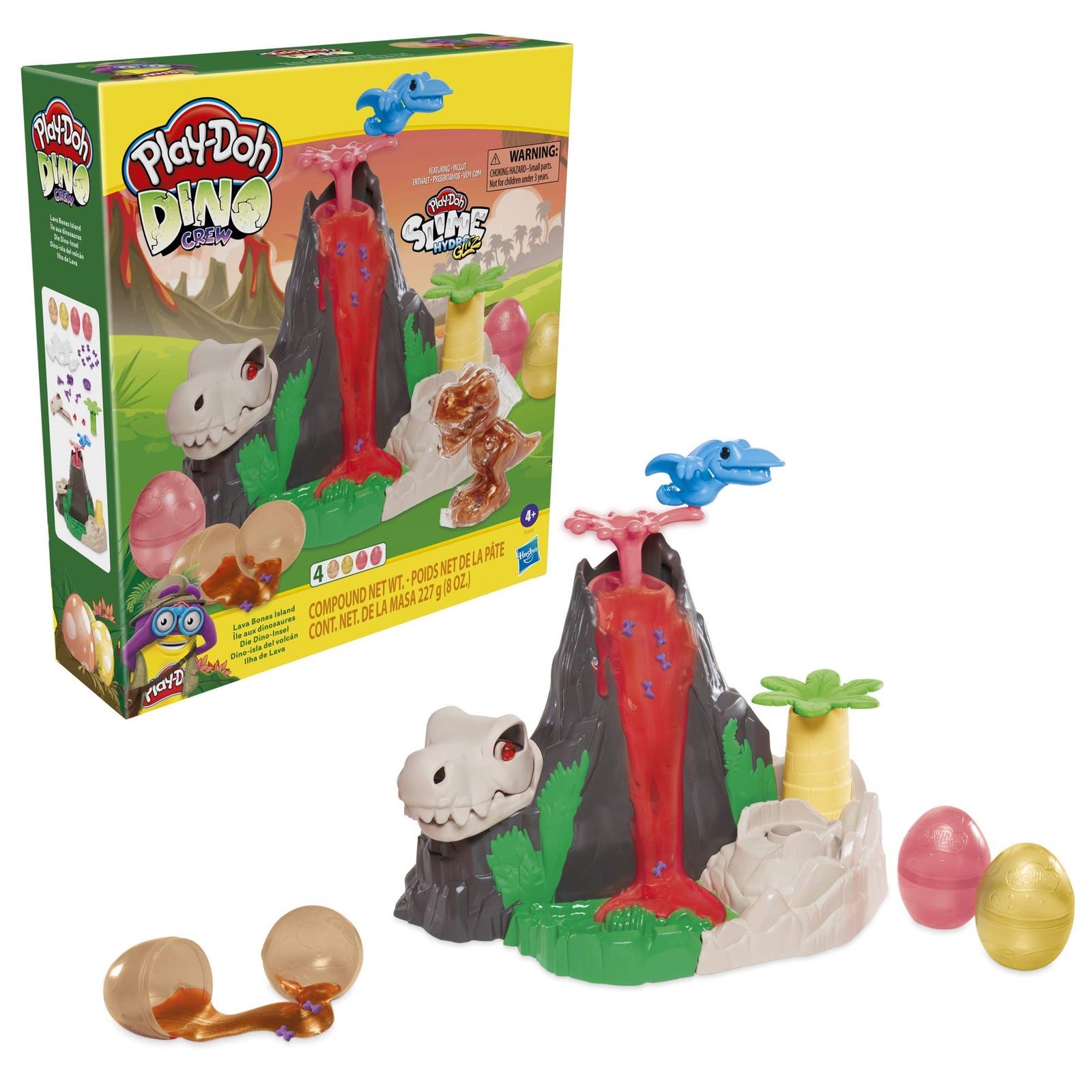 Play-Doh Slime Dino Crew Lava Bones Island Volcano Playset with HydroGlitz Eggs and Mix-ins, Dinosaur Toy for Kids 4 Years and Up, Non-Toxic