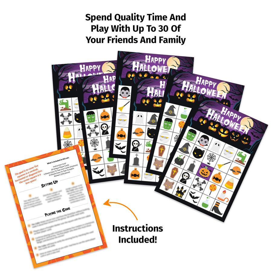 Halloween Bingo Game Set - 30 Player Cards Pack - Halloween Party Games for Kids, Adults & Family Activity - Halloween Crafts for Classroom School Supplies Board Games