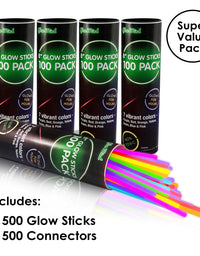 100 Glow Sticks Bulk Party Supplies - Glow in The Dark Fun Party Pack with 8" Glowsticks and Connectors for Bracelets and Necklaces for Kids and Adults
