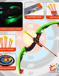 Toyvelt Bow and Arrow Set for Kids -Light Up Archery Toy Set -Includes 6 Suction Cup Arrows, Target & Quiver - for Boys & Girls Ages 3 -12 Years Old (Green)
